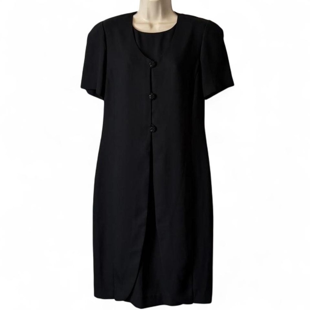 Vintage 90s Leslie‎ Fay Black Sophisticated Shift Dress, Women's Size 10P